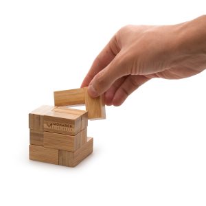 A 7 piece wooden puzzle. Try to piece together the blocks to form a perfect cube! Available in natural wood with the choice to engrave or print each block. Price dependant on how many blocks are branded.