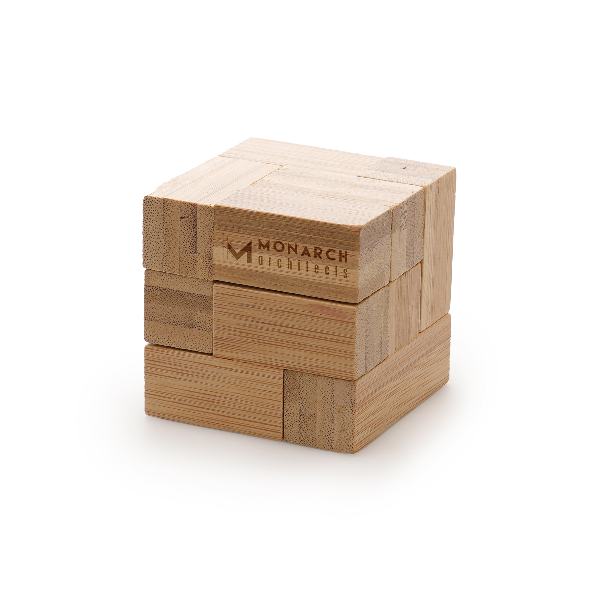 A 7 piece wooden puzzle. Try to piece together the blocks to form a perfect cube! Available in natural wood with the choice to engrave or print each block. Price dependant on how many blocks are branded.