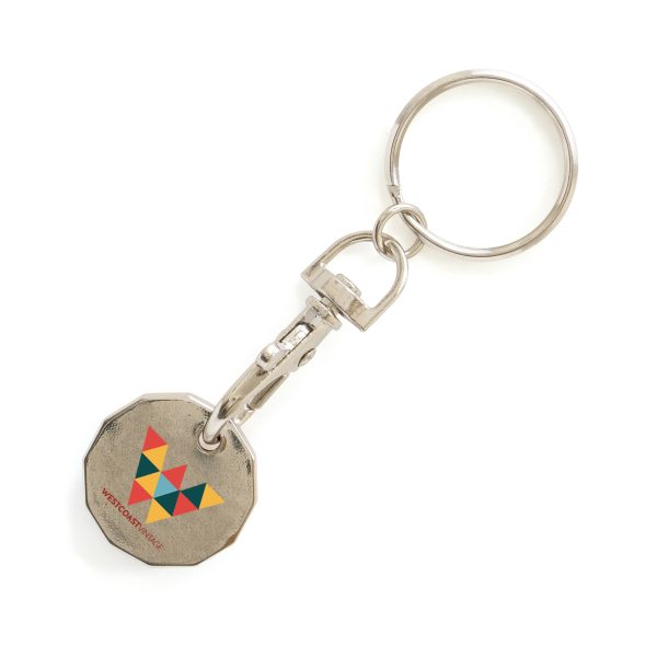 Trolley coin with rainbow enamel stamping to one side as standard and silver nickel plated to the other with a great branding area to engrave your company logo. Great for pride and charities!