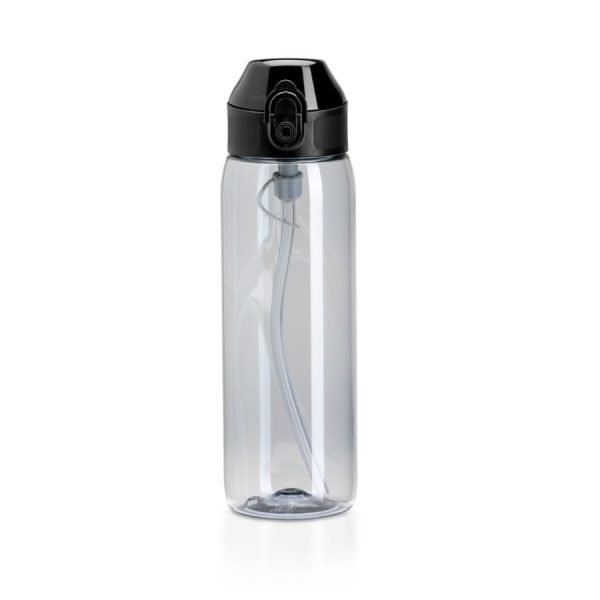 Nero Tritan 600ml sports bottle in grey with a black lid ,is made from shatterproof Titan giving it a crystal clear glass like appearance