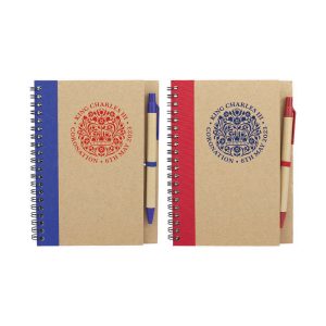 King Charles III Branded Promotional Eco Wiro Notebook with pen.