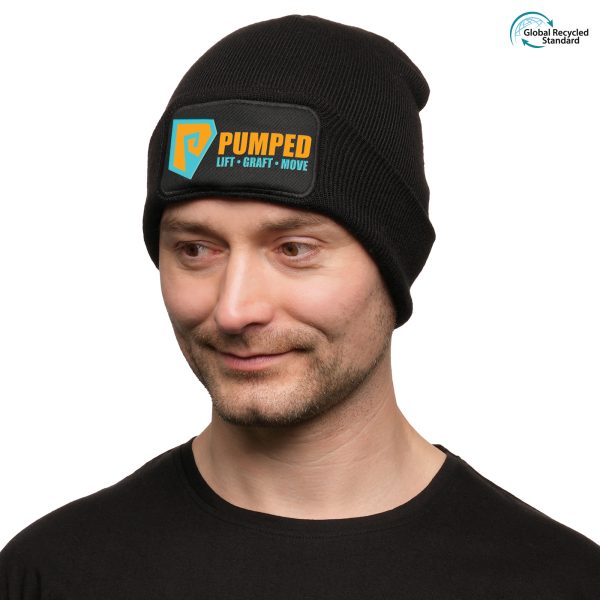 This eco beanie is crafted from a Recycled Polyester/Acrylic blend. Designed with a double-layer knit, a cuffed design and a large polyester rectangular patch at the front which offers a smooth surface to advertise your brand. Available in variety of colours.