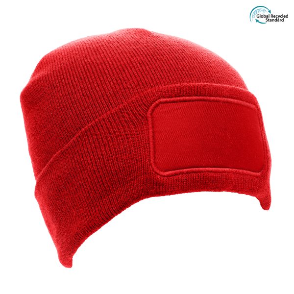 This eco beanie is crafted from a Recycled Polyester/Acrylic blend. Designed with a double-layer knit, a cuffed design and a large polyester rectangular patch at the front which offers a smooth surface to advertise your brand. Available in variety of colours.