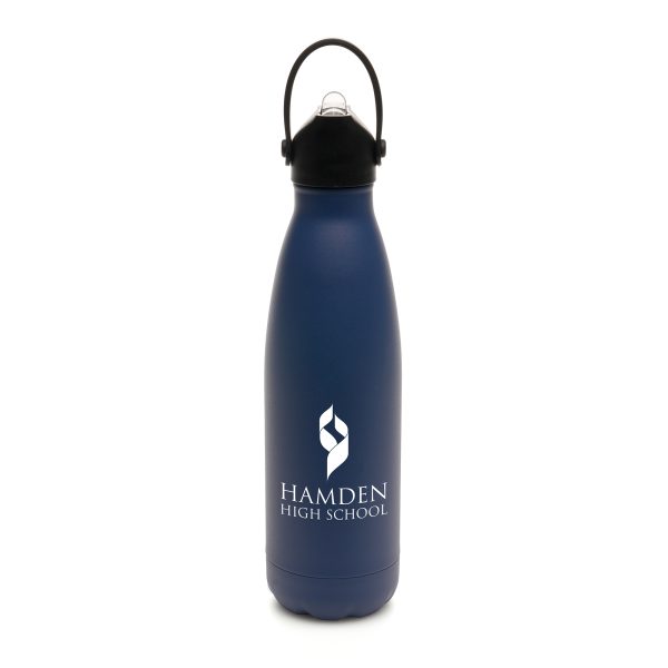 500ml double walled, stainless steel drinks bottle with a powder finish and screw on lid with a flip up straw and handle. (PP plastic lid and handle, PS sipper and PE straw). BPA and PVC free.