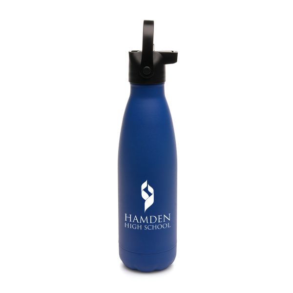 500ml double walled, stainless steel drinks bottle with a powder finish and screw on lid with a flip up straw and handle. (PP plastic lid and handle, PS sipper and PE straw). BPA and PVC free.