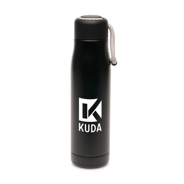 550ml double walled, stainless steel flask drinks bottle and PP screw top cap with built in polyester rope handle. Ideal for keeping those hot or cold beverages at the perfect temperature while you’re out and about. BPA & PVC free.