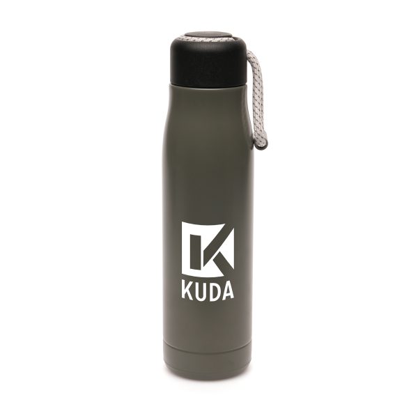 550ml double walled, stainless steel flask drinks bottle and PP screw top cap with built in polyester rope handle. Ideal for keeping those hot or cold beverages at the perfect temperature while you’re out and about. BPA & PVC free.