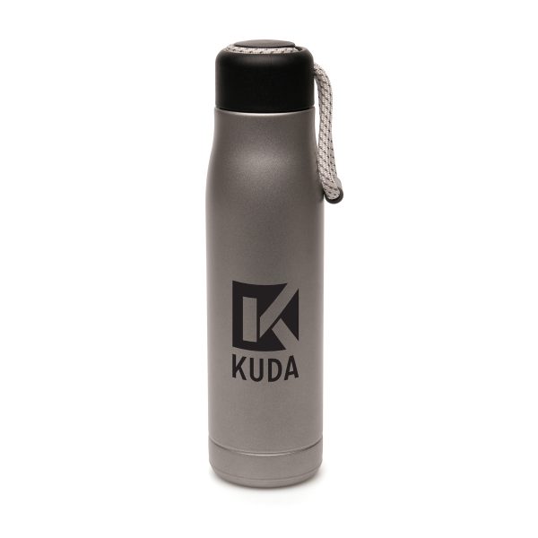 550ml double walled, stainless steel flask drinks bottle and PP screw top cap with built in polyester rope handle. Ideal for keeping those hot or cold beverages at the perfect temperature while you’re out and about. BPA & PVC free.