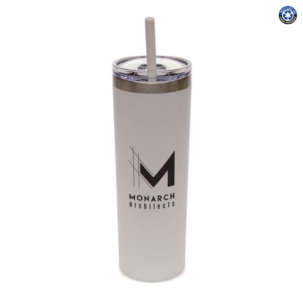 580ml double walled stainless steel RCS certified tumbler with clear PS push on lid and Silicone straw to prevent spills. A stylish promotional product for those who travel or are constantly on the go. BPA & PVC free.