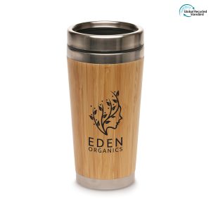 450ml double walled, stainless steel and bamboo travel tumbler with non-slip base, recycled plastic lid liner and RABS sliding sipper. A great promotional product to give a sustainable look and feel to the product. BPA & PVC free