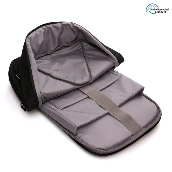 With a capacity of 13L this anti-theft backpack boasts a large main compartment for documents and clothes, a padded laptop compartment with hook and loop closure, padded pocket for tablet, a luggage strap attachment and zipper pocket to the back and top.