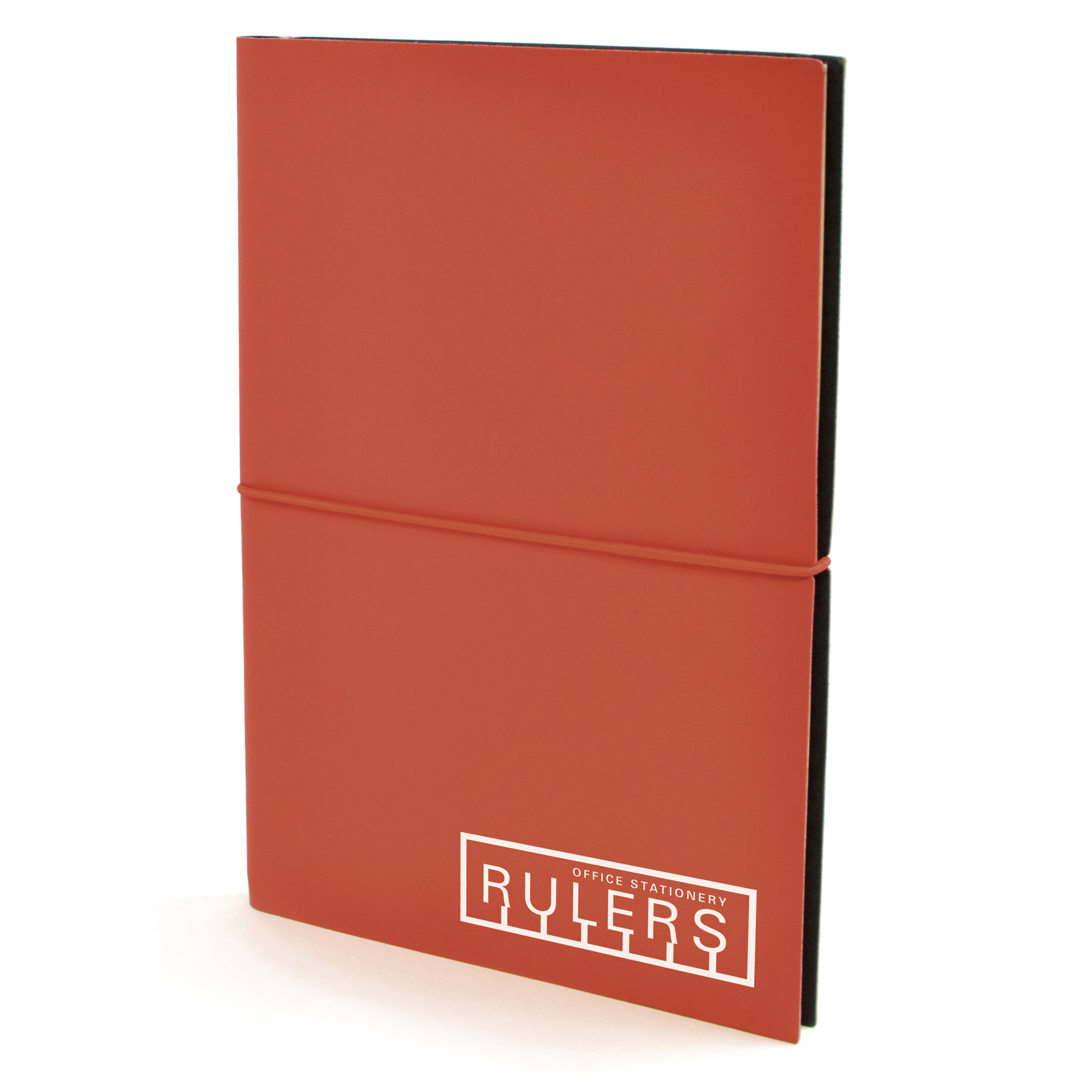 A5 PU notebook with elastic close around the middle. Notebook contains 80 lined 70gsm sheets.