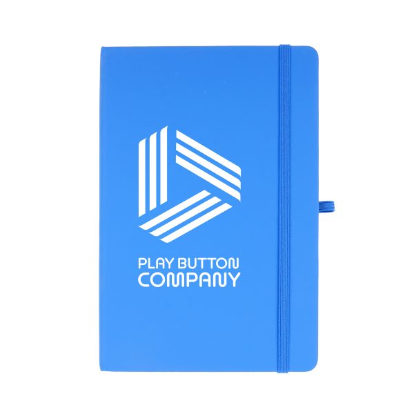 100% recycled notebook with 80 sheets, PU coloured cover, pen loop, back pocket, ribbon bookmark and elastic closure.