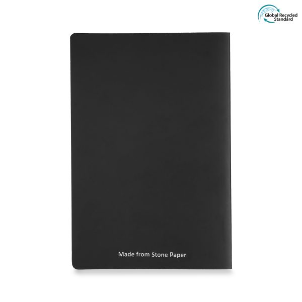 Sustainable notebook made from stone paper, a recyclable, biodegradable alternative to wood paper with 64 lined sheets and a tear-resistant, quality finish
