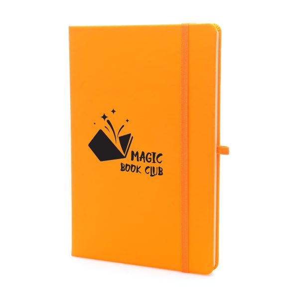 Neon A5 PU soft finish notebook with 80 lined sheets, elastic closure, pen loop and bookmark ribbon