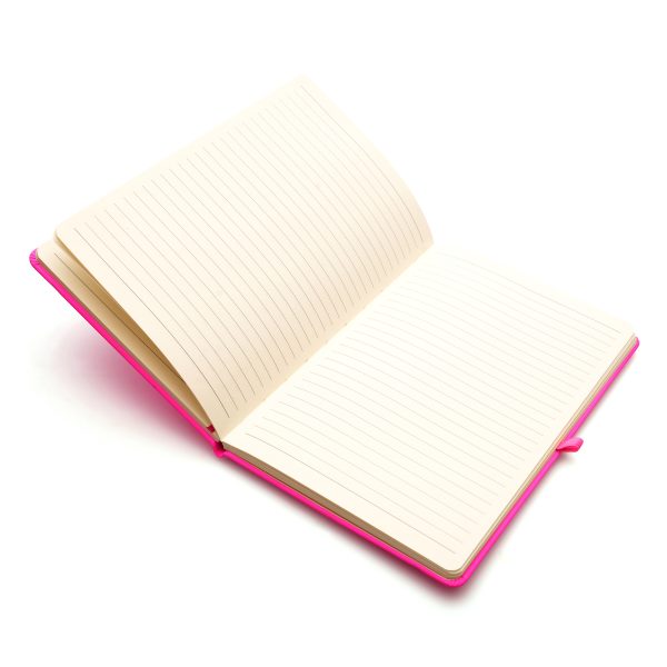 Neon A5 PU soft finish notebook with 80 lined sheets, elastic closure, pen loop and bookmark ribbon