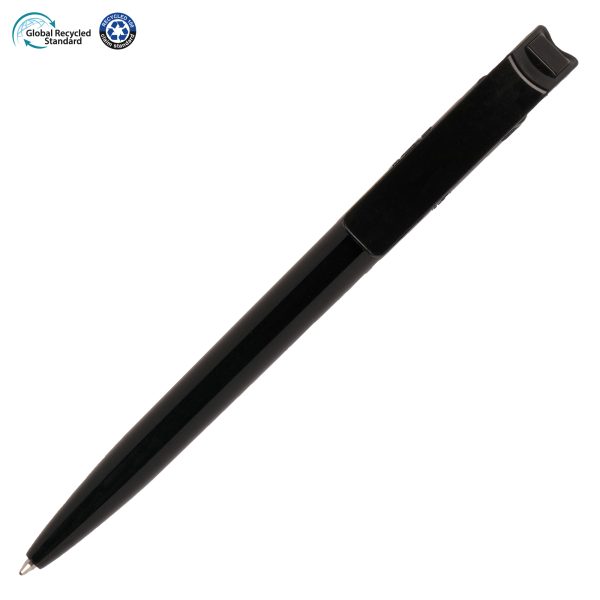 An attractive push action ball pen made from 100% ethically sourced recycled materials, with a traceable footprint. For every two pens purchased, an entire plastic bottle is prevented from entering the ocean. The Recycool is produced in Europe to maintain a lower carbon footprint. Imprinted with ‘Made with Social Plastic’ on the upper barrel of the pen, opposite the clip. This product also includes a European jumbo refill that has a writing length of 2500m.