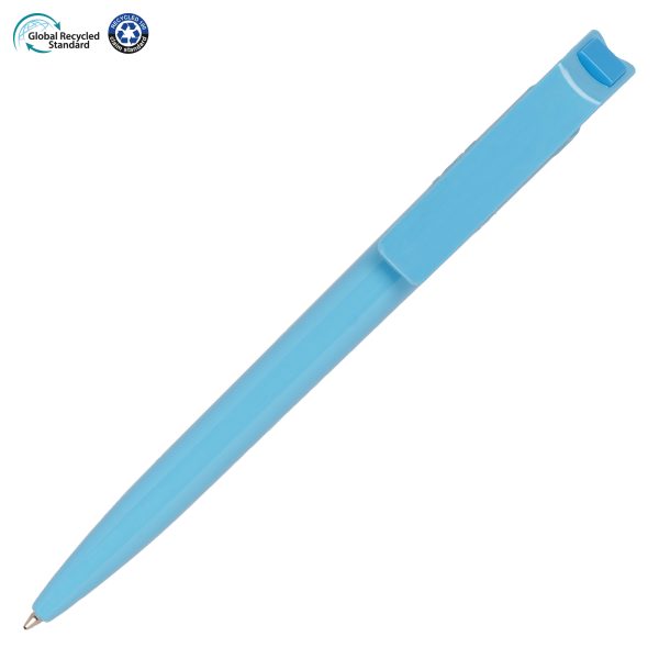 An attractive push action ball pen made from 100% ethically sourced recycled materials, with a traceable footprint. For every two pens purchased, an entire plastic bottle is prevented from entering the ocean. The Recycool is produced in Europe to maintain a lower carbon footprint. Imprinted with ‘Made with Social Plastic’ on the upper barrel of the pen, opposite the clip. This product also includes a European jumbo refill that has a writing length of 2500m.