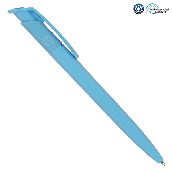 An attractive push action ball pen made from 100% ethically sourced recycled materials, with a traceable footprint. For every two pens purchased, an entire plastic bottle is prevented from entering the ocean. The Recycool is produced in Europe to maintain a lower carbon footprint. Imprinted with ‘Made with Social Plastic’ on the upper barrel of the pen, opposite the clip. This product also includes a European jumbo refill that has a writing length of 2500m.