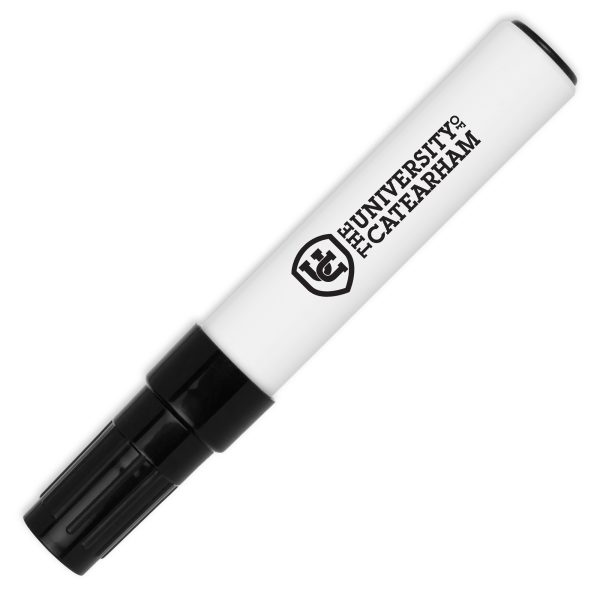 A whiteboard marker writes on many surfaces and can be dry-wiped without leaving a trace.