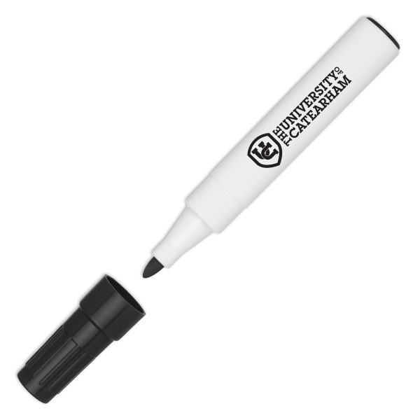 A whiteboard marker writes on many surfaces and can be dry-wiped without leaving a trace.