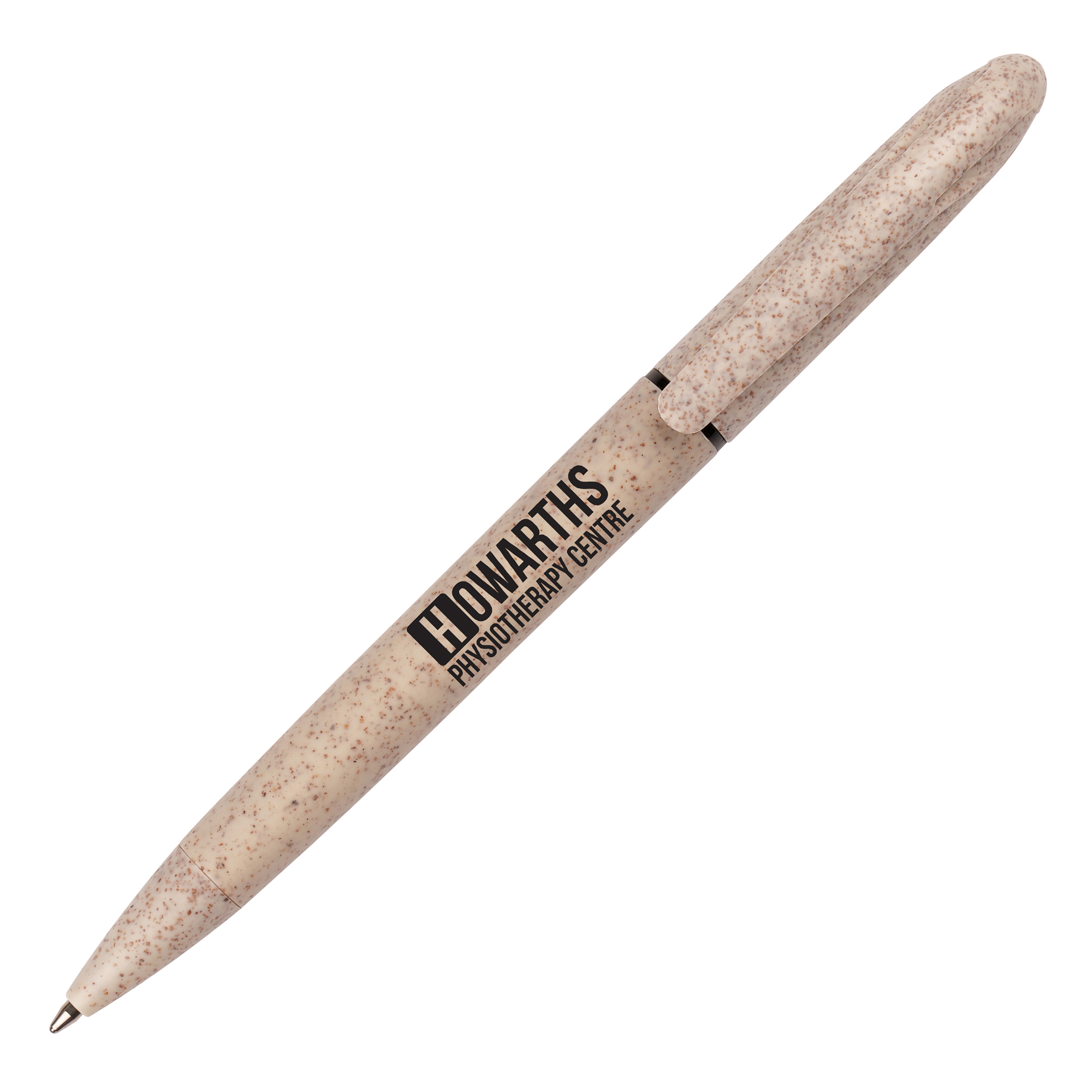 A 2-in-1 twist action ball pen and highlighter made from ABS plastic and sustainable wheat straw plastic.