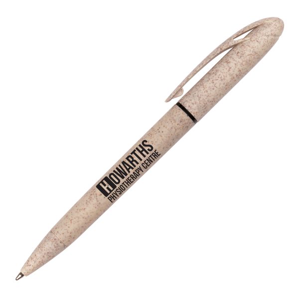 A 2-in-1 twist action ball pen and highlighter made from ABS plastic and sustainable wheat straw plastic.