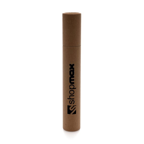 Cylindrical pen tube made from 100% recyclable materials, suitable for one pen with eco symbol to base. This tube is an eco-friendly alternative to traditional pen packaging.