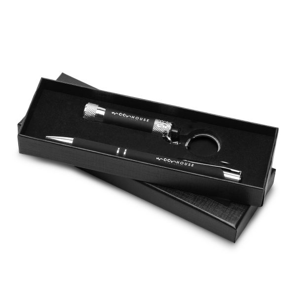 The Lumi soft feel 3 LED torch and Aladdin soft feel ball pen supplied in a purpose made gift box with a foam insert and a window. All items to be supplied as a whole set.