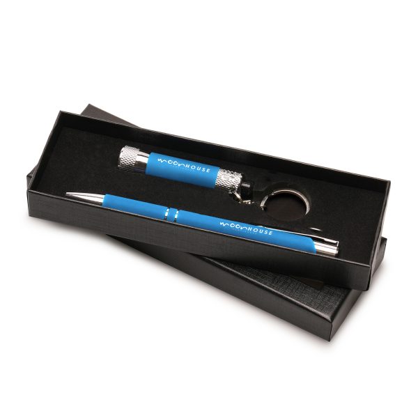 The Lumi soft feel 3 LED torch and Aladdin soft feel ball pen supplied in a purpose made gift box with a foam insert and a window. All items to be supplied as a whole set.