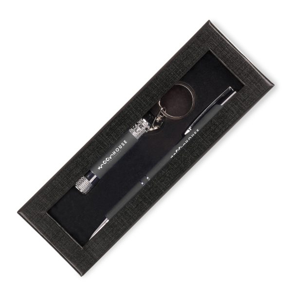 The Lumi soft feel 3 LED torch and Aladdin soft feel ball pen supplied in a purpose made gift box with a foam insert and a window. All items to be supplied as a whole set.