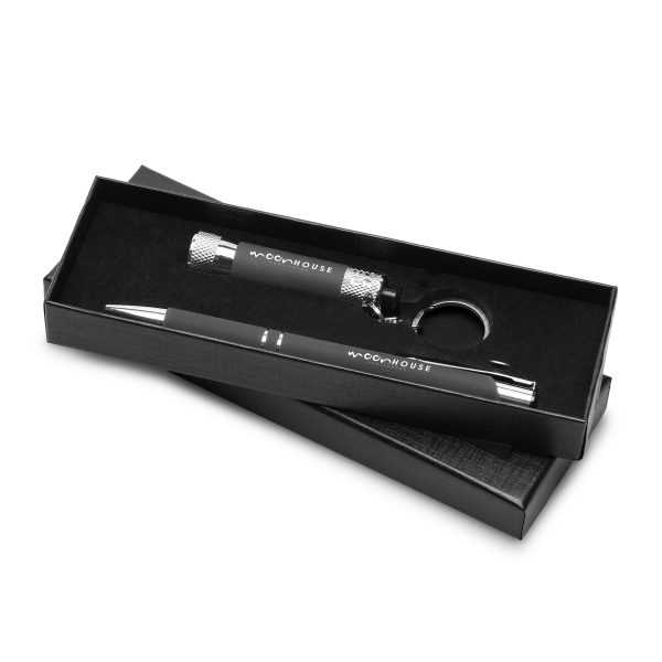 The Lumi soft feel 3 LED torch and Aladdin soft feel ball pen supplied in a purpose made gift box with a foam insert and a window. All items to be supplied as a whole set.