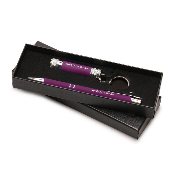 The Lumi soft feel 3 LED torch and Aladdin soft feel ball pen supplied in a purpose made gift box with a foam insert and a window. All items to be supplied as a whole set.