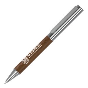 A high quality twist action ball pen featuring a stunning wooden barrel and striking chrome trims from Germany’s oldest promotional pen supplier Klio Eterna. The pen is supplied with an ink refill that has an 8000m write out length!
