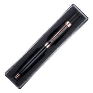 Compact way of presenting one pen with clear take off lid. Inner keeps pen securely in place.