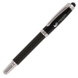 A high quality rollerball pen with a high grade carbon fibre barrel. Features a stylus that is perfect for using on touch screen devices. The barrel can be printed, whilst the cap can be engraved to show a mirror-chrome finish