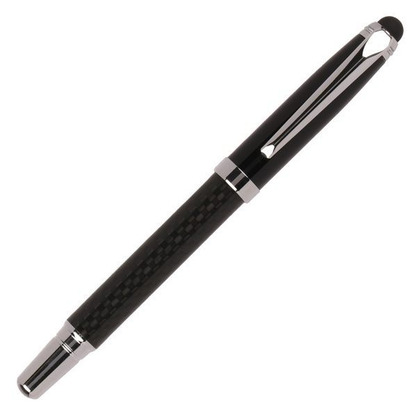 A high quality rollerball pen with a high grade carbon fibre barrel. Features a stylus that is perfect for using on touch screen devices. The barrel can be printed, whilst the cap can be engraved to show a mirror-chrome finish