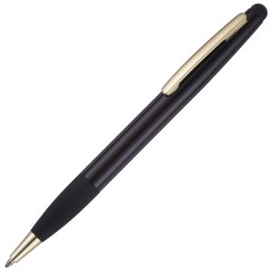 A sleek and substantial twist action pen with comfort grip and soft stylus. Undercoated chrome engraving is available if required.