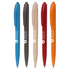 A push action ball pen made from 30% less plastic with the addition of wheat straw