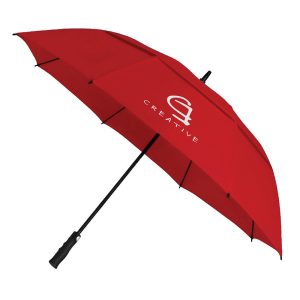 Golf umbrella from our exclusive guest supplier Impliva automatic, windproof, fiberglass 14 mm shaft and frame, polyester pongee cover with ventilation system. Black rubber finished handle