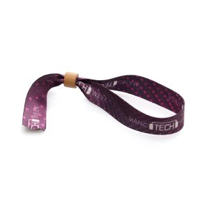 RPET 20mm wristband with adjustable wooden closing clip and full colour dye sublimation to one or both sides.