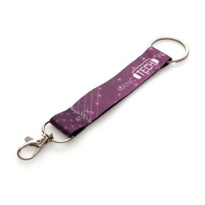 Eco-friendly RPET lanyard keyring with full colour dye sublimation to one or both sides, comes with metal clip and split ring attachment.