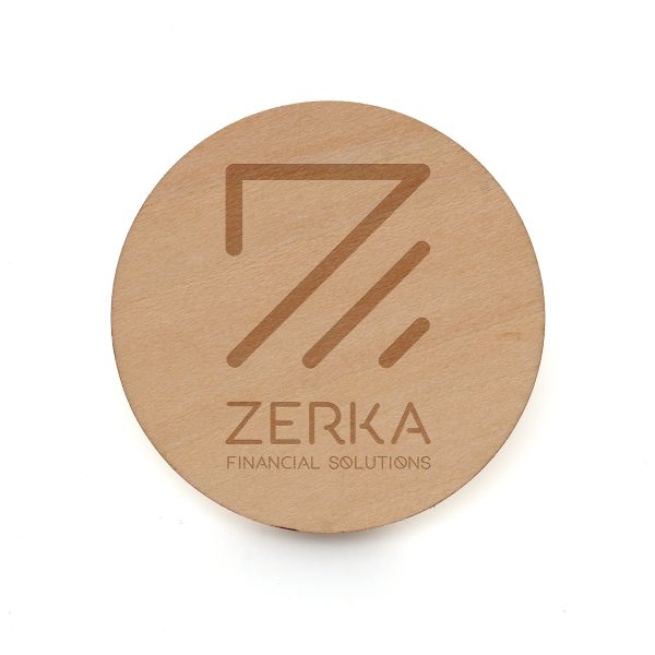 Large 50mm diameter circular 3mm thick basswood badge with butterfly clasp and a brilliant branding area for your company message.