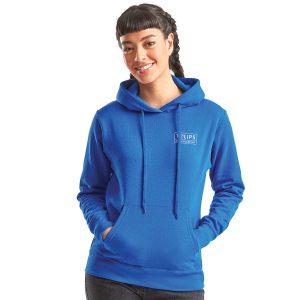 Soft and warm hoodie with double fabric hood, kangaroo pocket and ribbed cuffs, perfect for promotions.