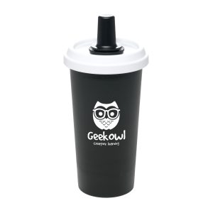 590ml single wall PP tumbler with screw-on straw lid, carry handle, reusable straw and silicone seal. BPA and PVC free.