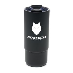 630ml double-walled stainless steel tumbler with copper lining, powder-coated finish, dual-opening screw lid, supplied with straw and protective silicone bouncer. Premium branded drinkware with everyday appeal.