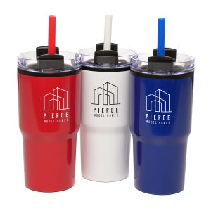 600ml double walled tumbler with metal gloss finish made from stainless steel outer with PP plastic inner, keeping drinks insulated at your desired temperature for longer periods of time. Featuring a clear AS lid with a PP slider, secure silicone seal, and a reusable PP straw for convenience. BPA & PVC free.