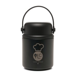 550ml double walled stainless steel insulated food jar with foldable spoon, leak-resistant lid and matte black finish. BPA and PVC free.