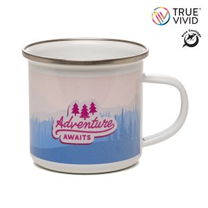 350ml enamel camping mug with stainless steel rim. Full colour printing with TrueVivid™ brings designs and branding to life. BPA and PVC free.