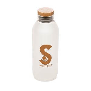 570ml translucent borosilicate glass bottle with acacia wood stopper lid and silicone seal to help prevent leaks. BPA and PVC free.